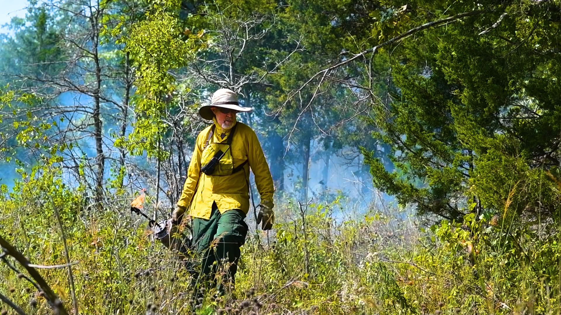 Woods relies on prescribed fire to enrich his acreage with explosive native species ecosystems.