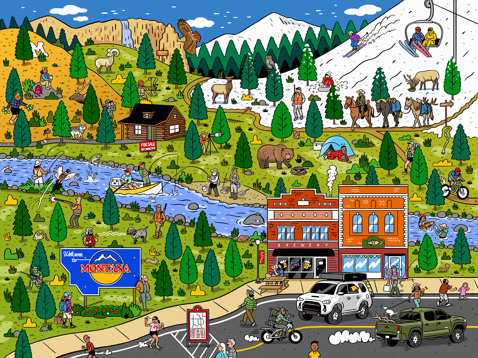illustration of bozeman with lots of people