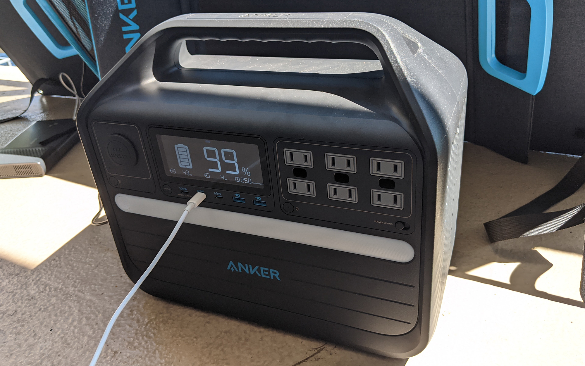 I was able to charge two power banks simultaneously from the Anker 625 Solar Panel while charging my phone from the Anker 555 PowerHouse. 