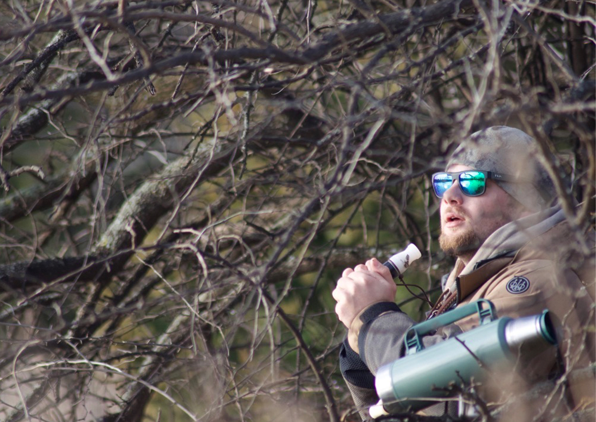 Hunter using one of the best goose calls.