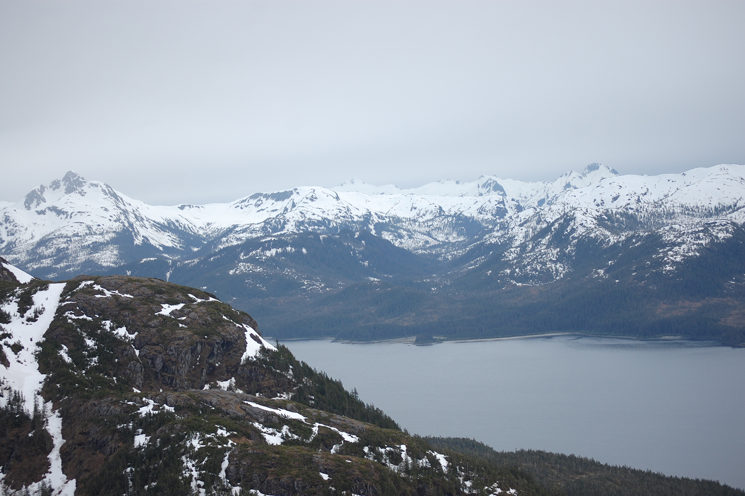snow-covered alaska mountains and strait