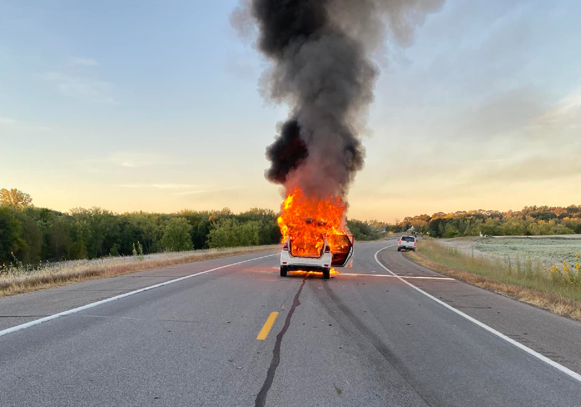 Vehicle fire after deer collision
