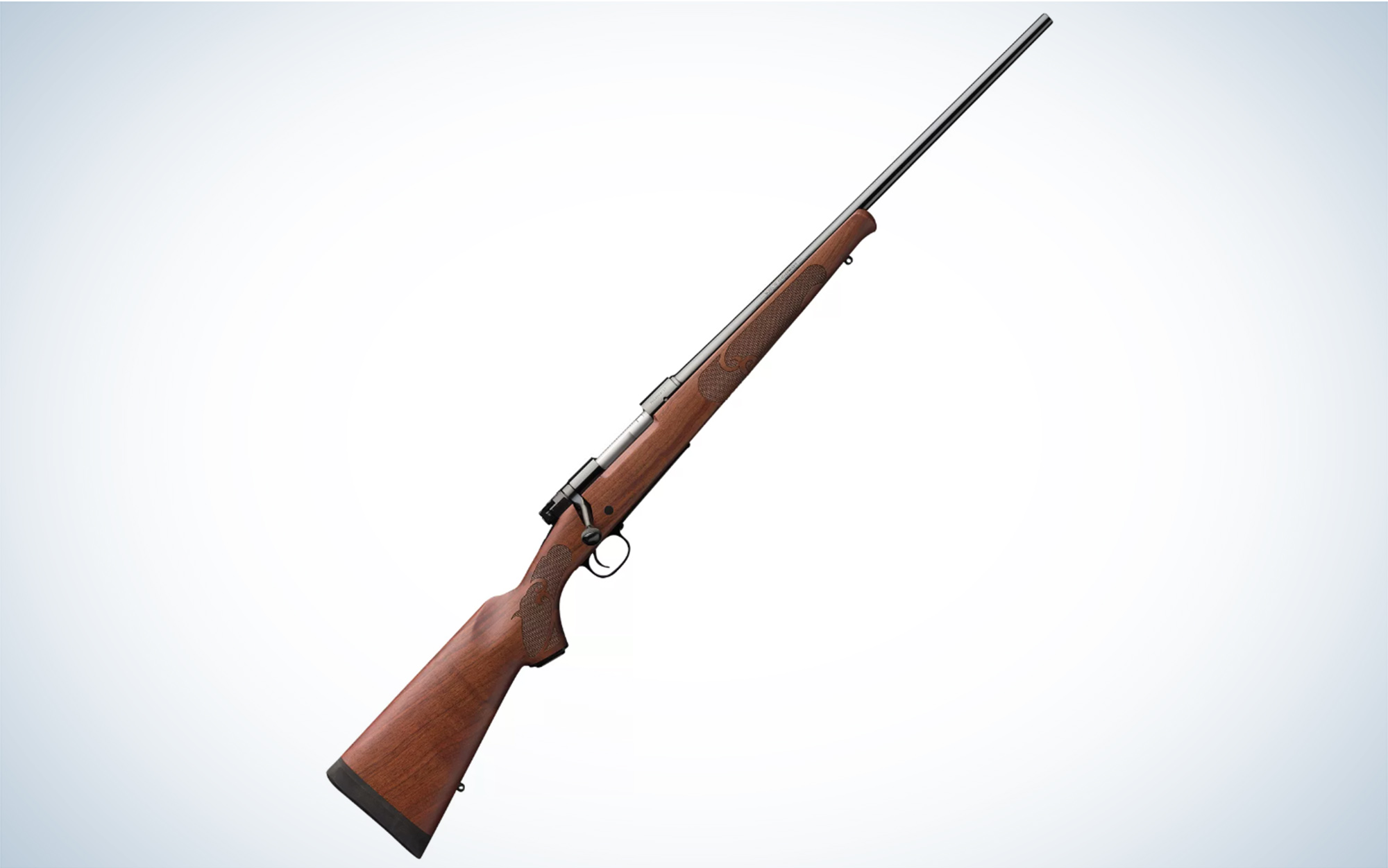 The Winchester Model 70 Featherweight Bolt-Action Rifle is chambered in .270 Winchester.