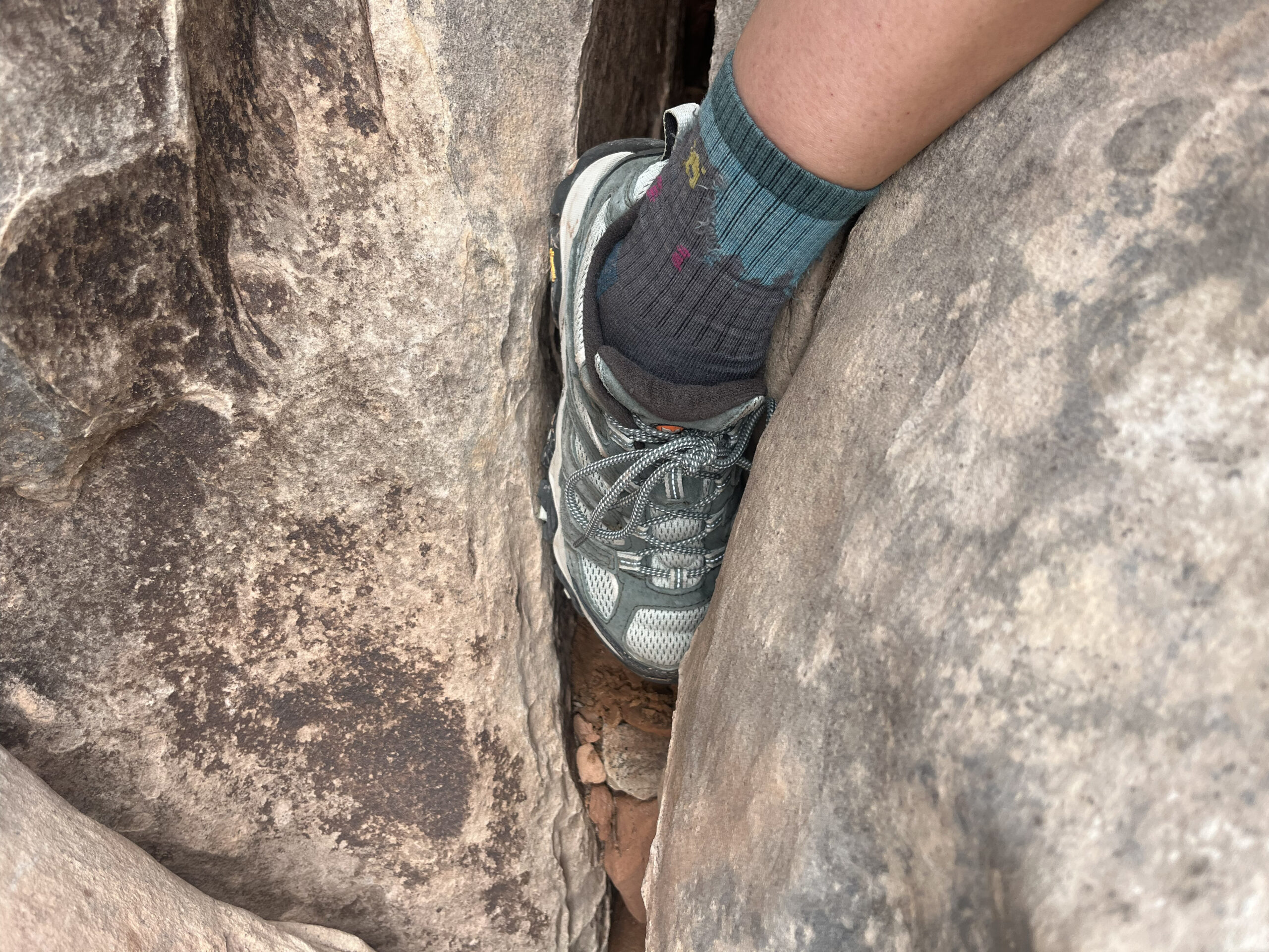 Author jams Moabs into tight crevasses.