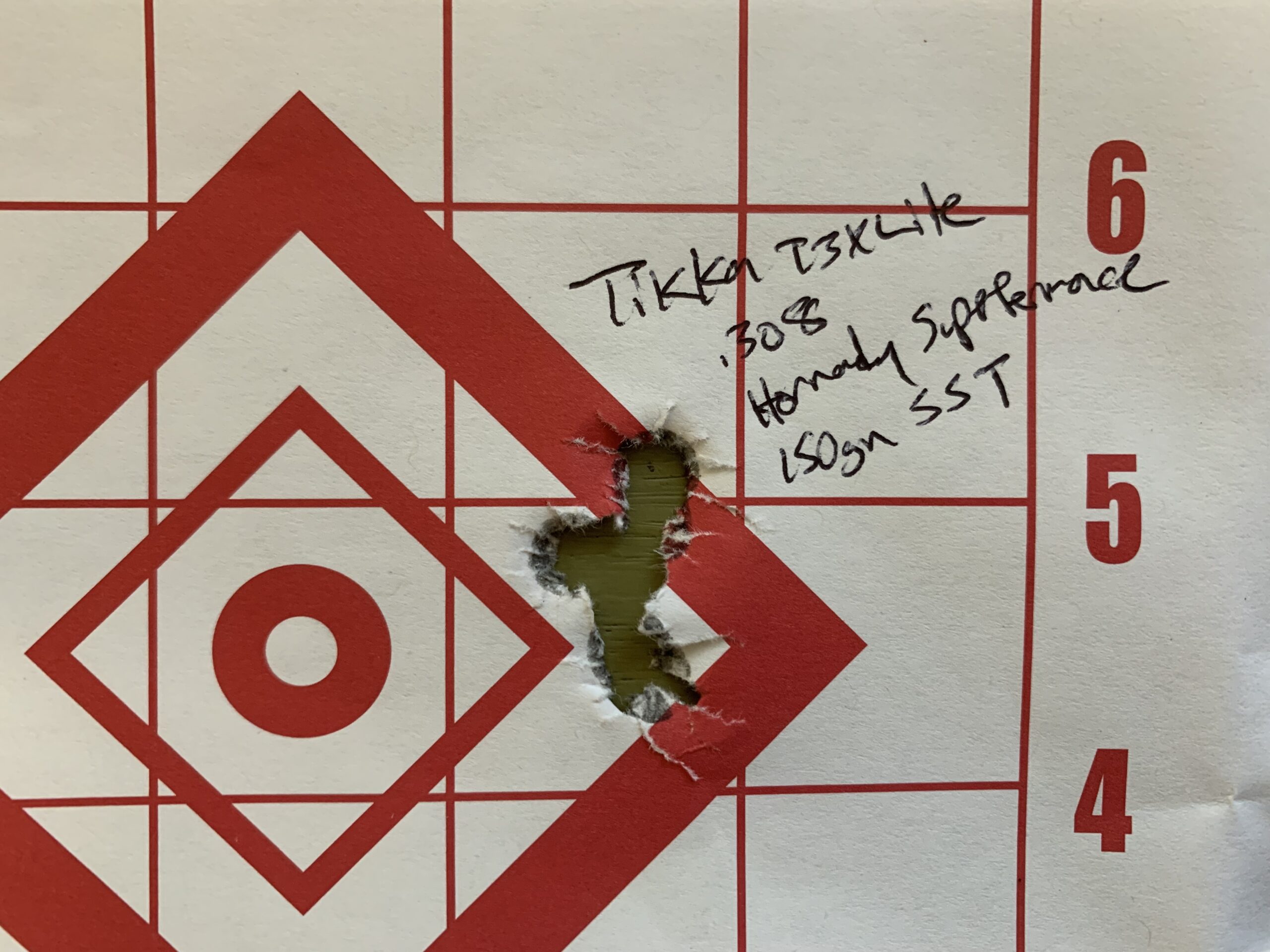An excellent 5-shot group from the Tikka T3X Lite