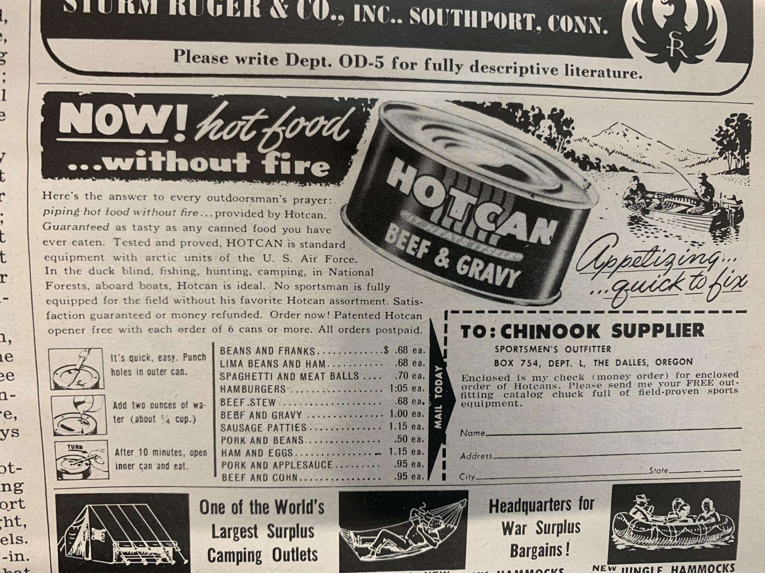 Vintage camping food advertisement
