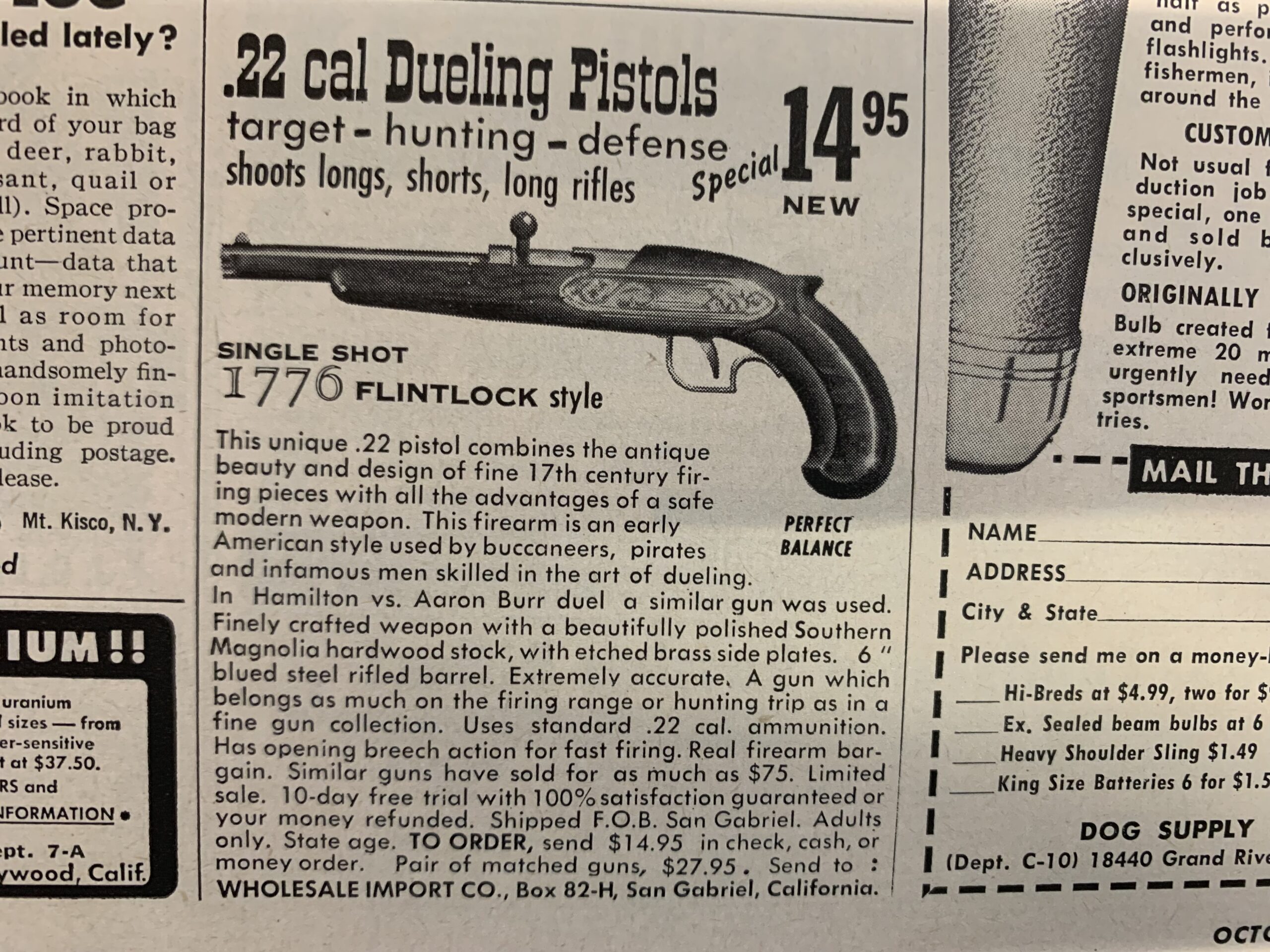 Vintage ad for .22 cal dueling pistols