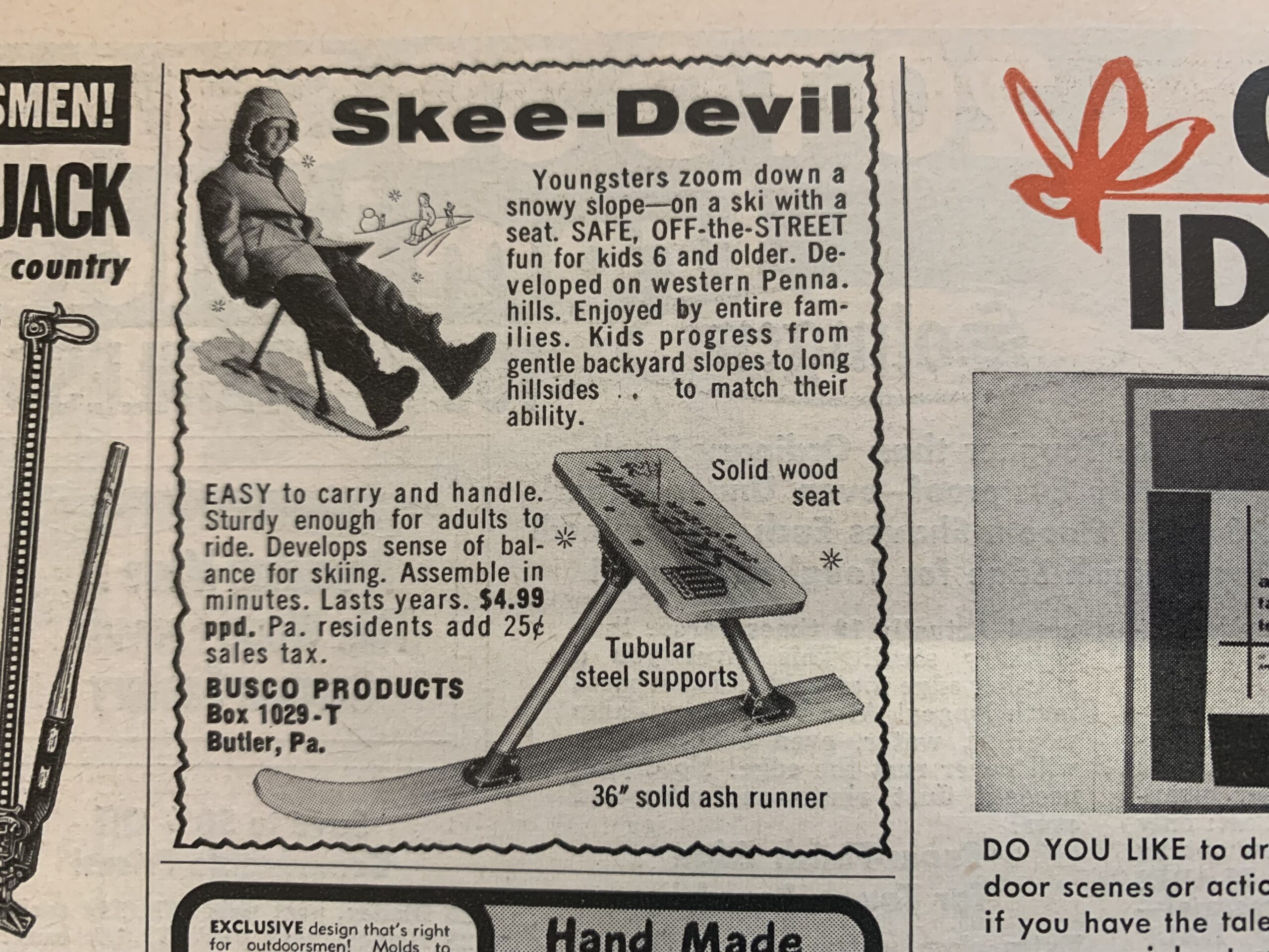 Vintage ad for single-ski sled