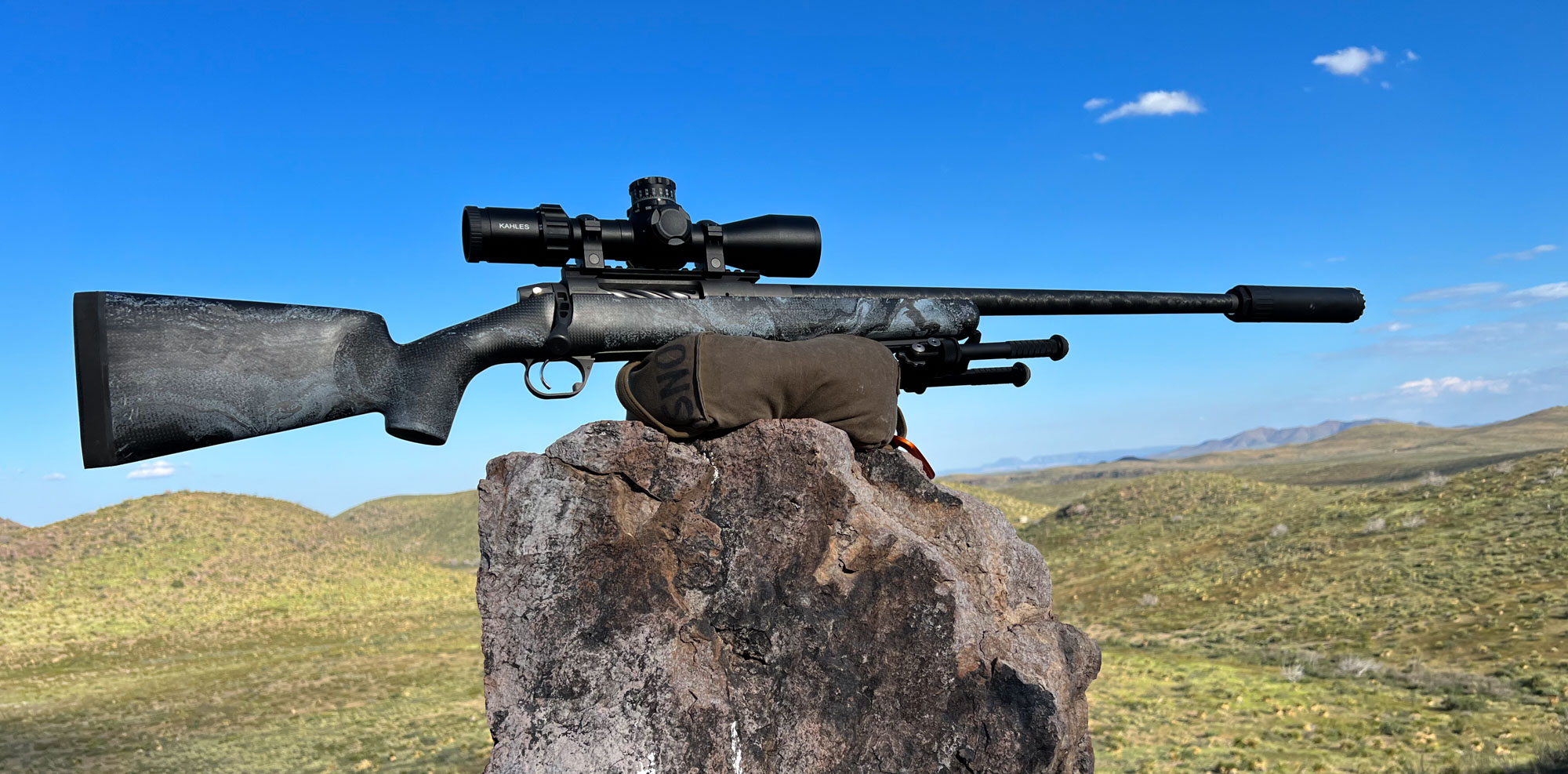 Allterra Arms rifle perched on a rock in West Texas