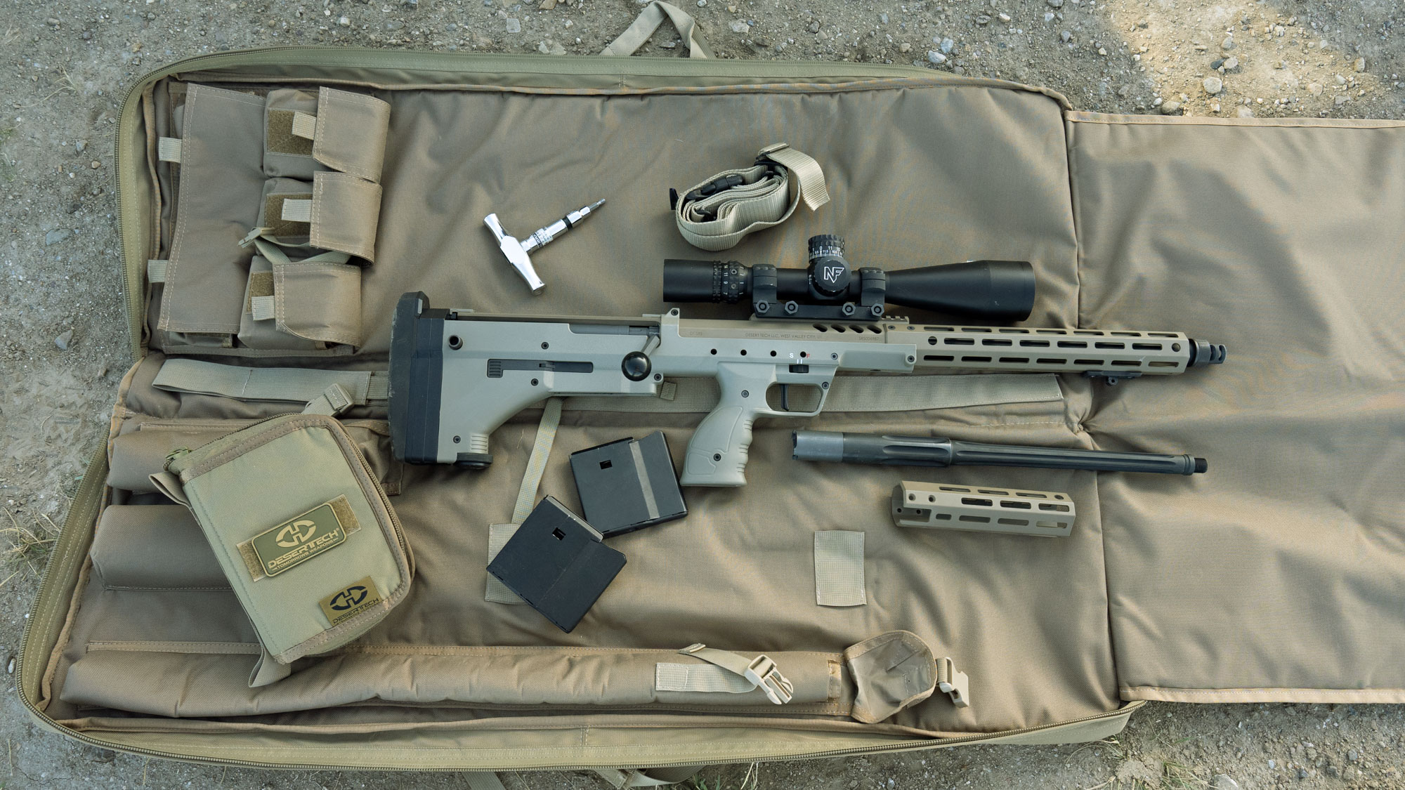 Rifle with soft case shooting mat