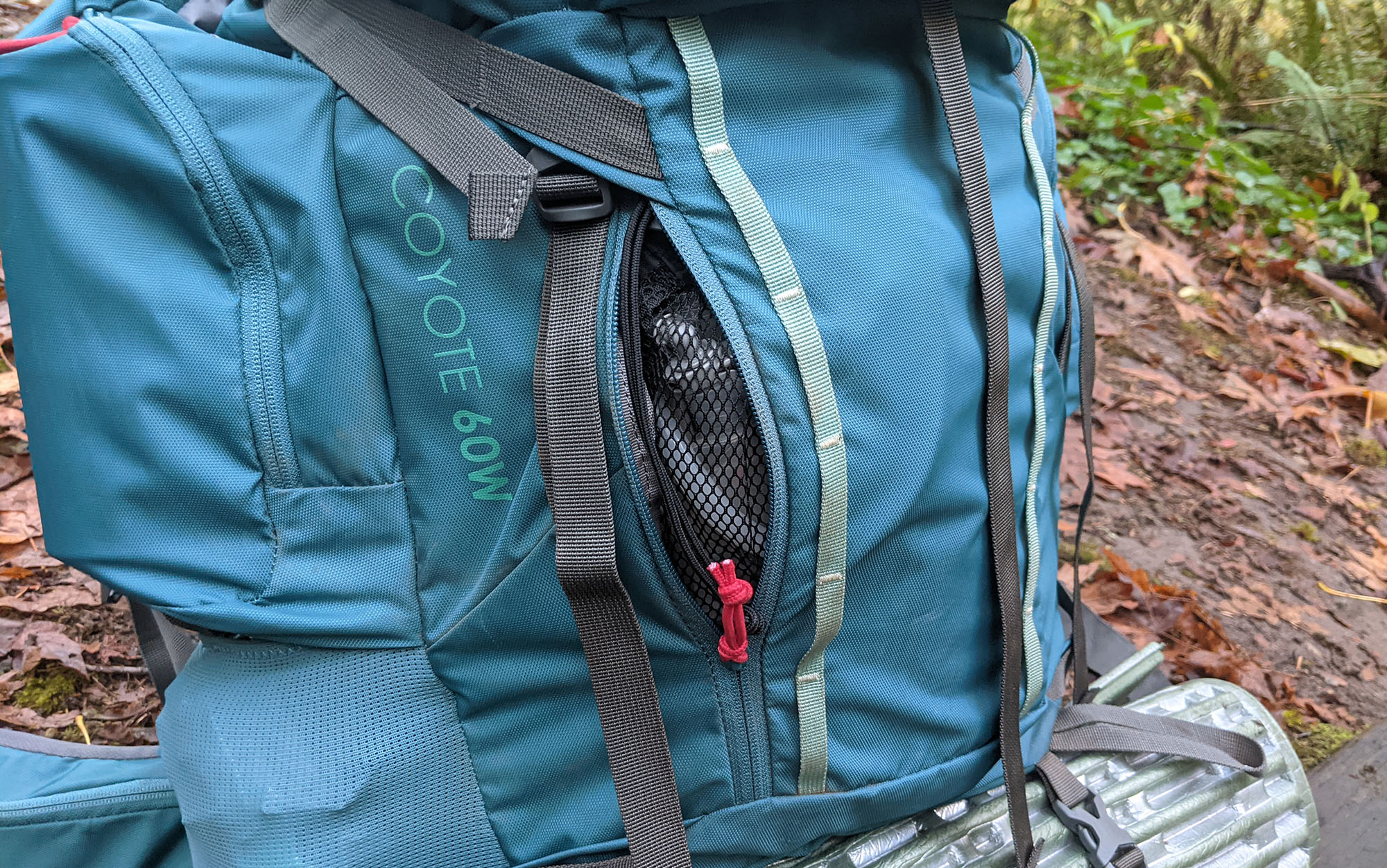 The back pocket of the Kelty Coyote has less capacity than typical mesh pockets, but provides additional protection for important items like water filters.