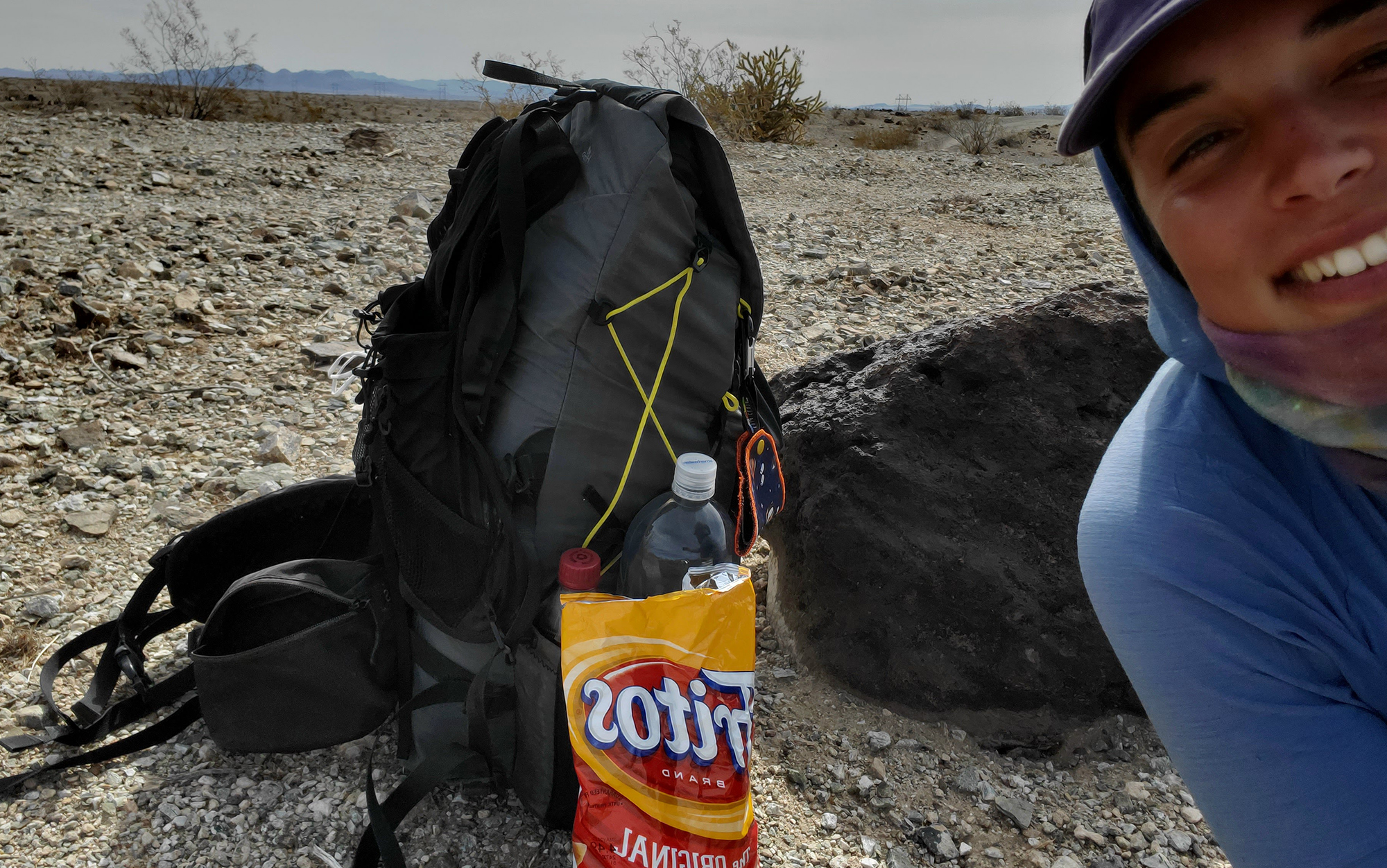 Thru-hiker posing with Fritos.