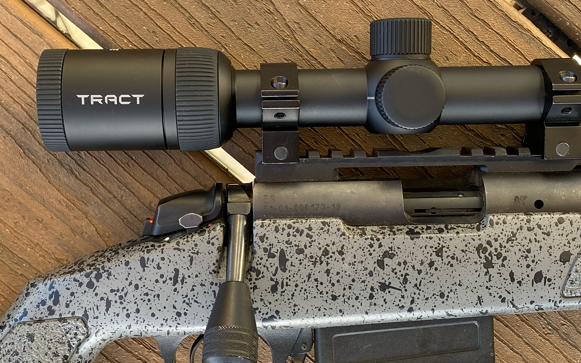 The Tract scope is mounted on a rifle.