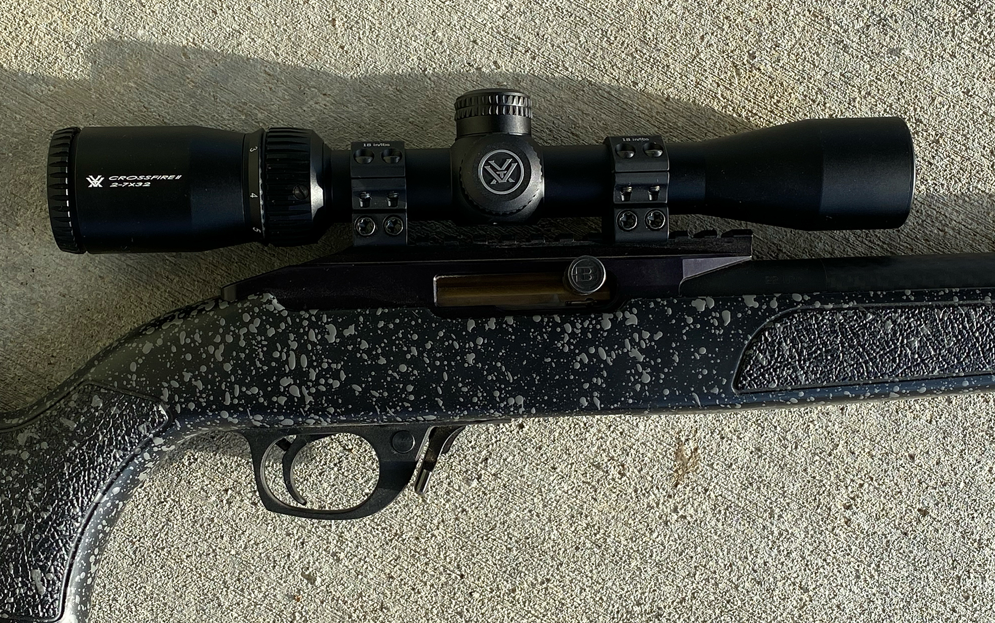 The vortex scope is mounted on a rifle.