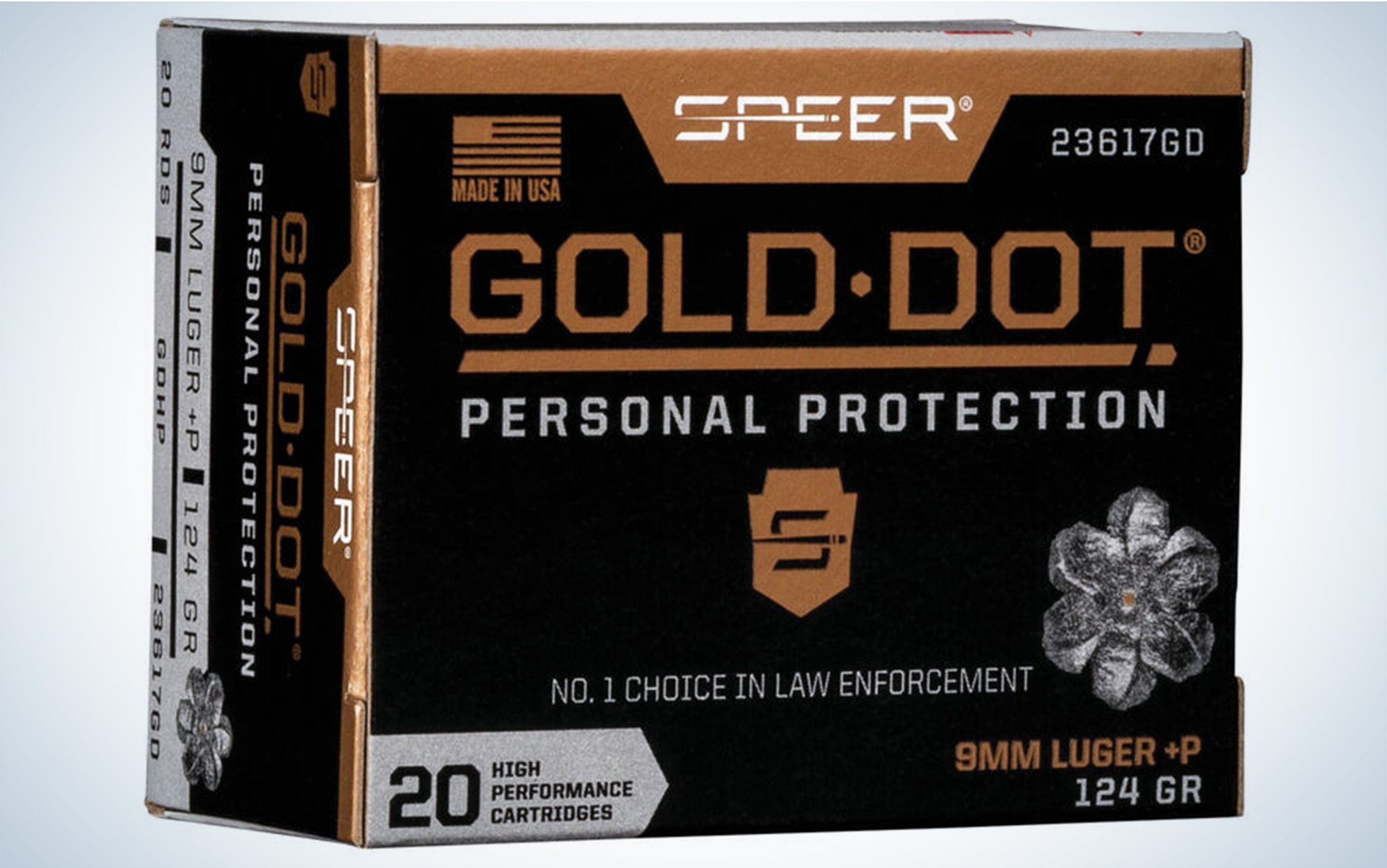 Speer Personal Protection +P 124-grain Gold Dot JHP is one of the best 9 mm ammunitions.