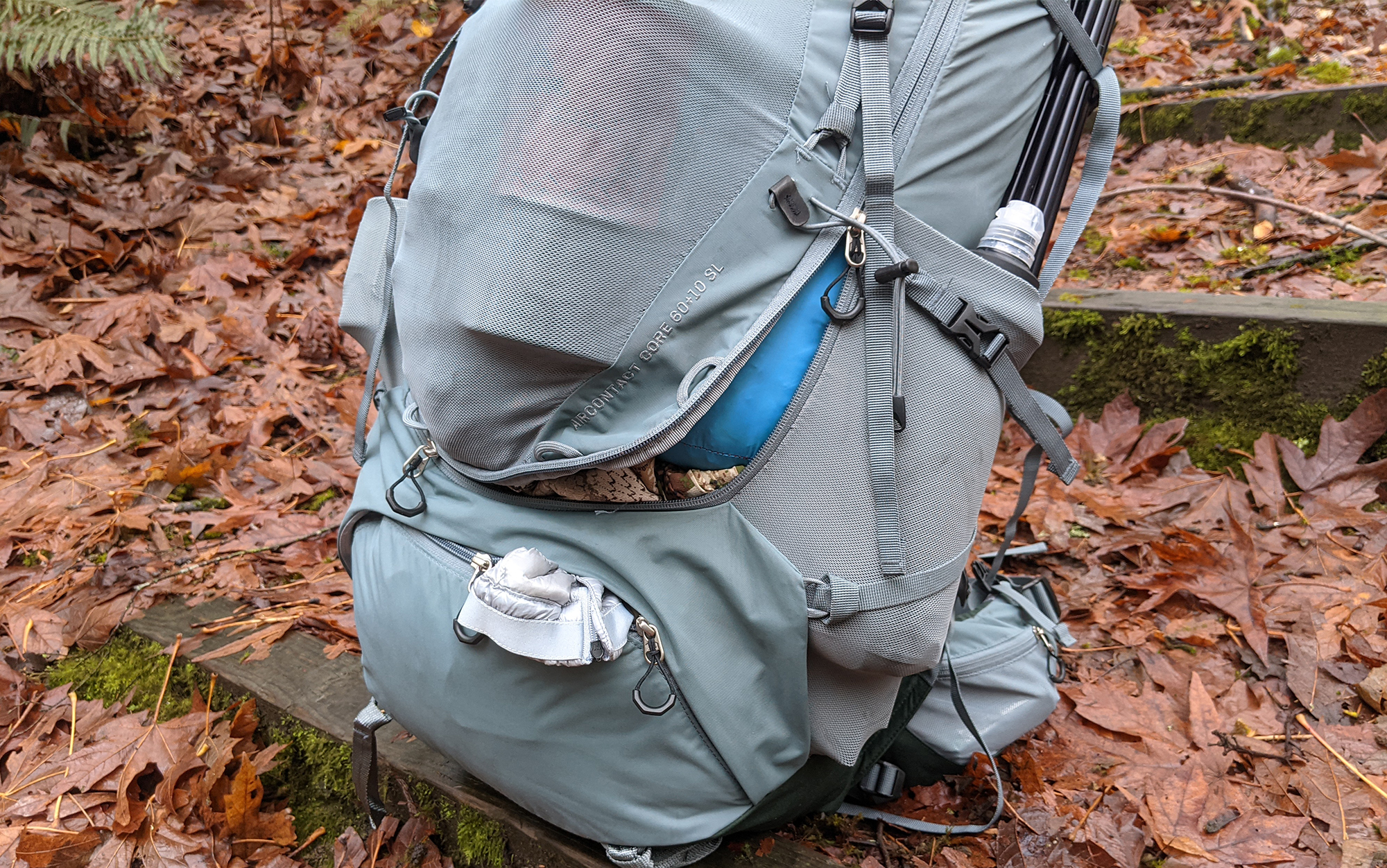 The Deuter Aircontact has three entry points to the pack, unusual for a backpacking backpack. 