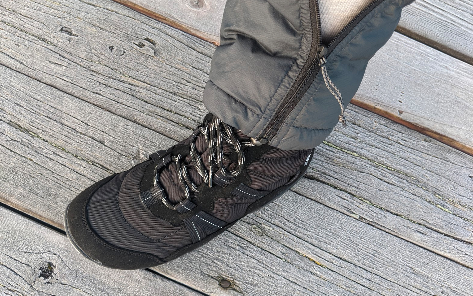 The one-way zipper on the Kuiu meant that the only way to take off the pants without taking off my shoes was to zip them into two separate halves.