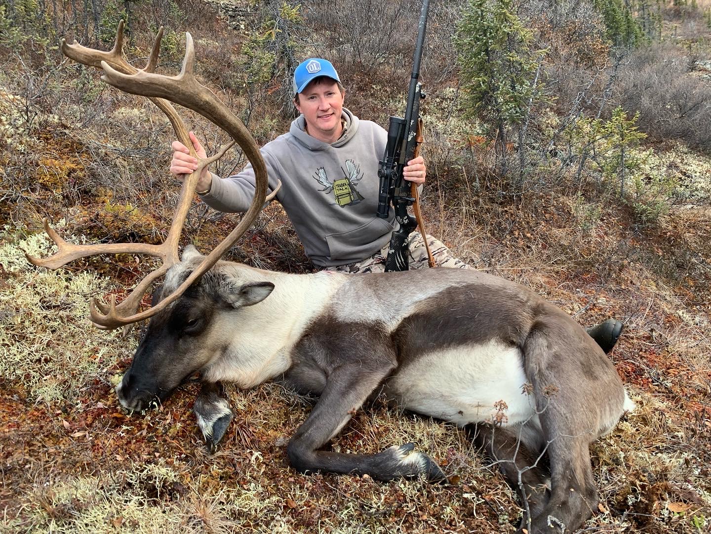 freel with bull caribou