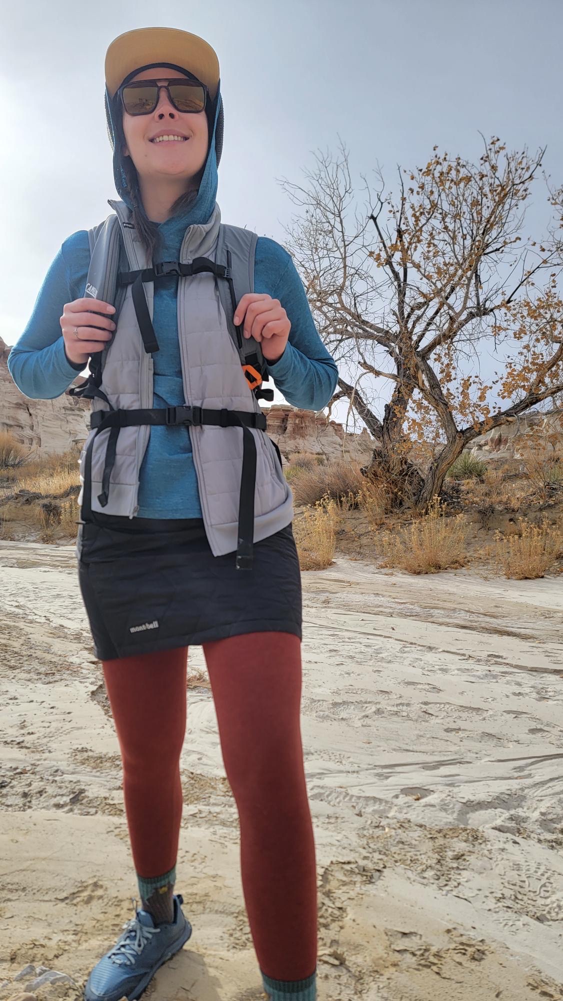 Author hikes in the Montbell Superior Down Trail Skirt.