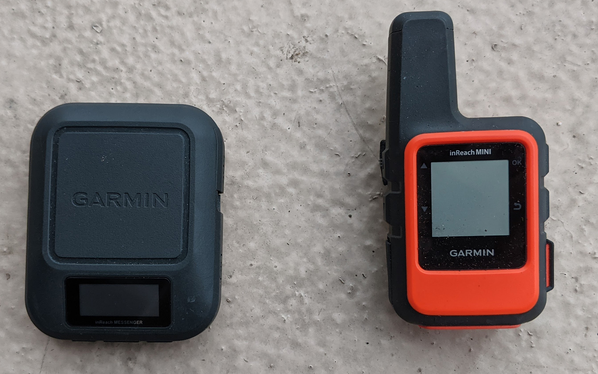Compared to the Garmin inReach Mini 2, the Messenger has a much smaller screen and a much larger battery.