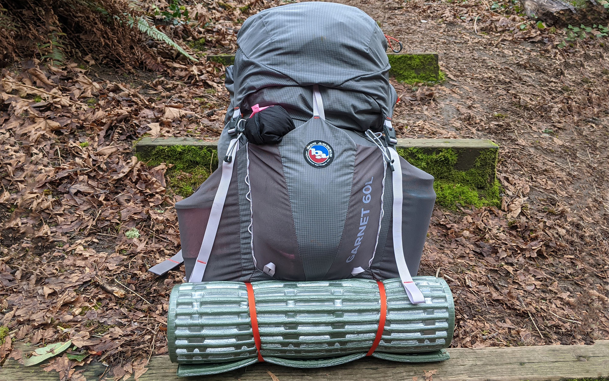 The Big Agnes Garnet is a 60L backpack for women.