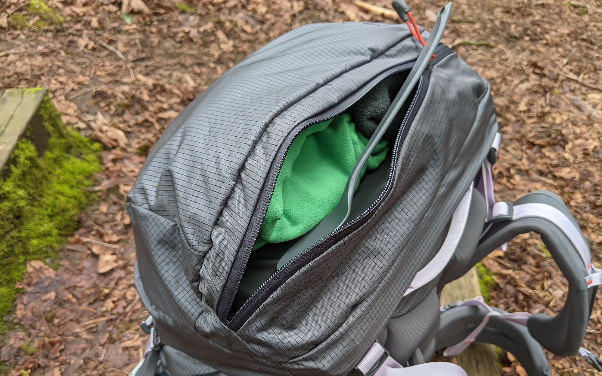 There is plenty of space in the top pocket for various sundry items, like extra clothing, a microfiber towel, and utensils. 