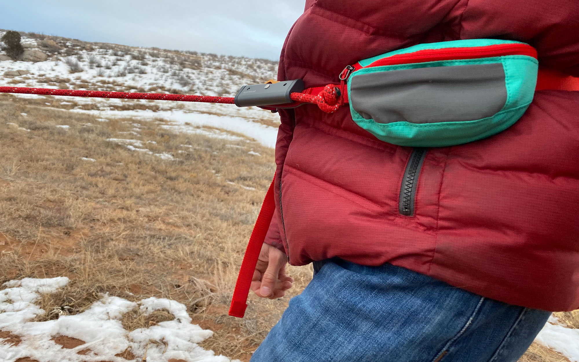 This leash belt pairs great with one of the best dog harnesses for hiking handsfree.