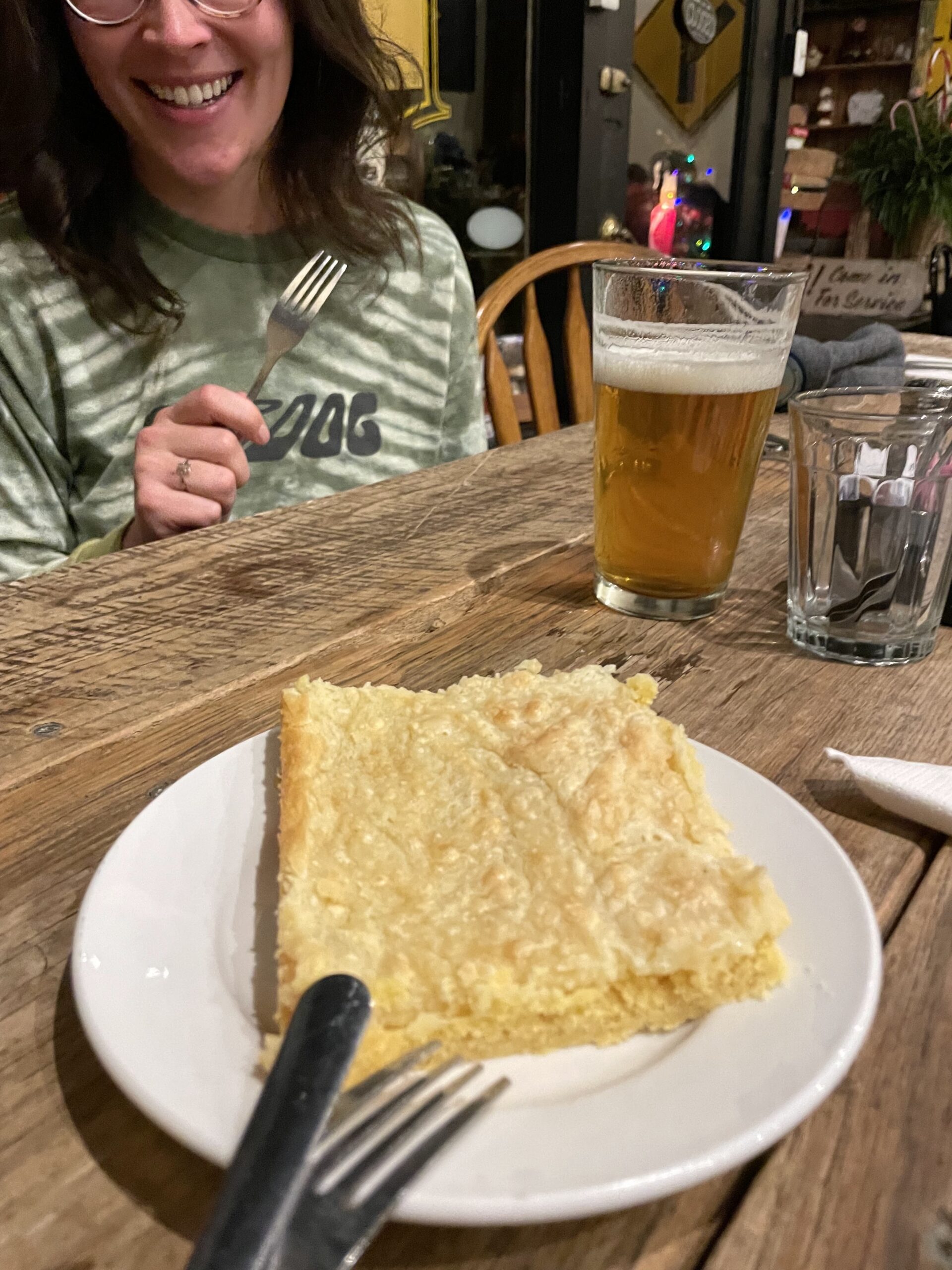 The author is excited to indulge in gooey butter cake and a strong IPA.
