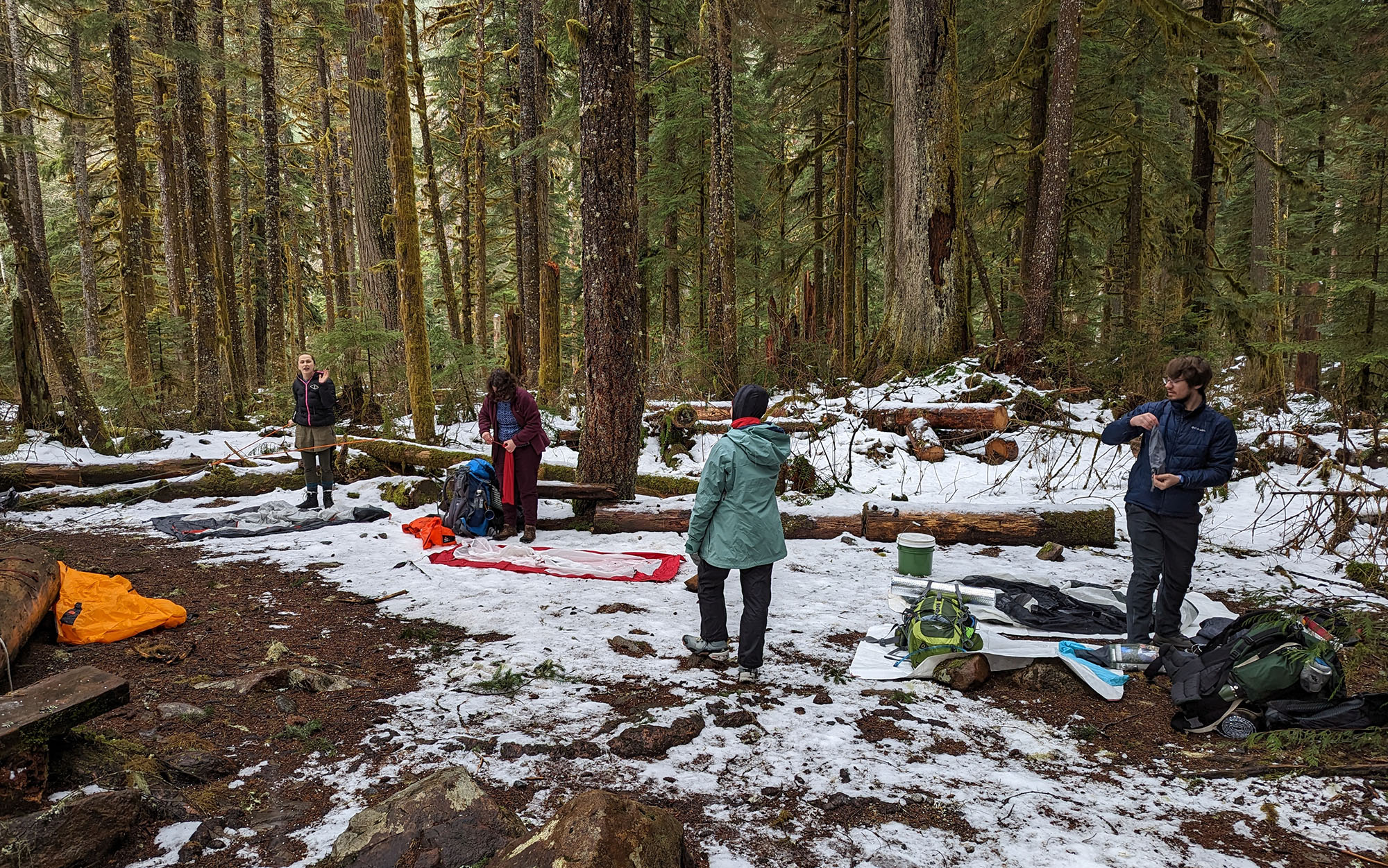 Testing winter tents along the Middle Fork of the Snoqualmie River in Washington State.