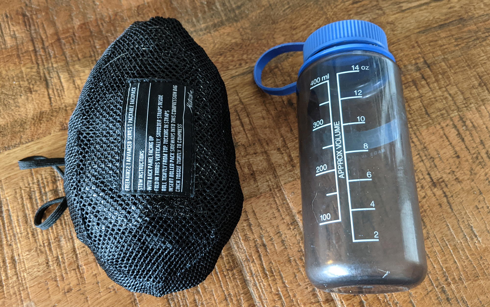 The surprisingly roomy Matador Freerain packed down to about the size of a 14-ounce Nalgene.