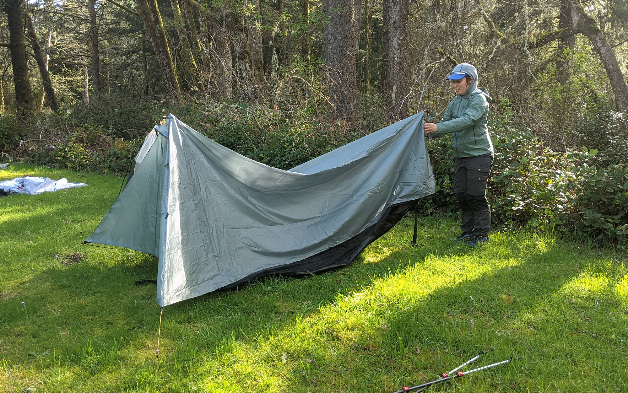 One of our testers found she had better luck setting up the Tarptent Protrail front-to-back rather than back-to-front to compensate for the limitations of a shorter wingspan.