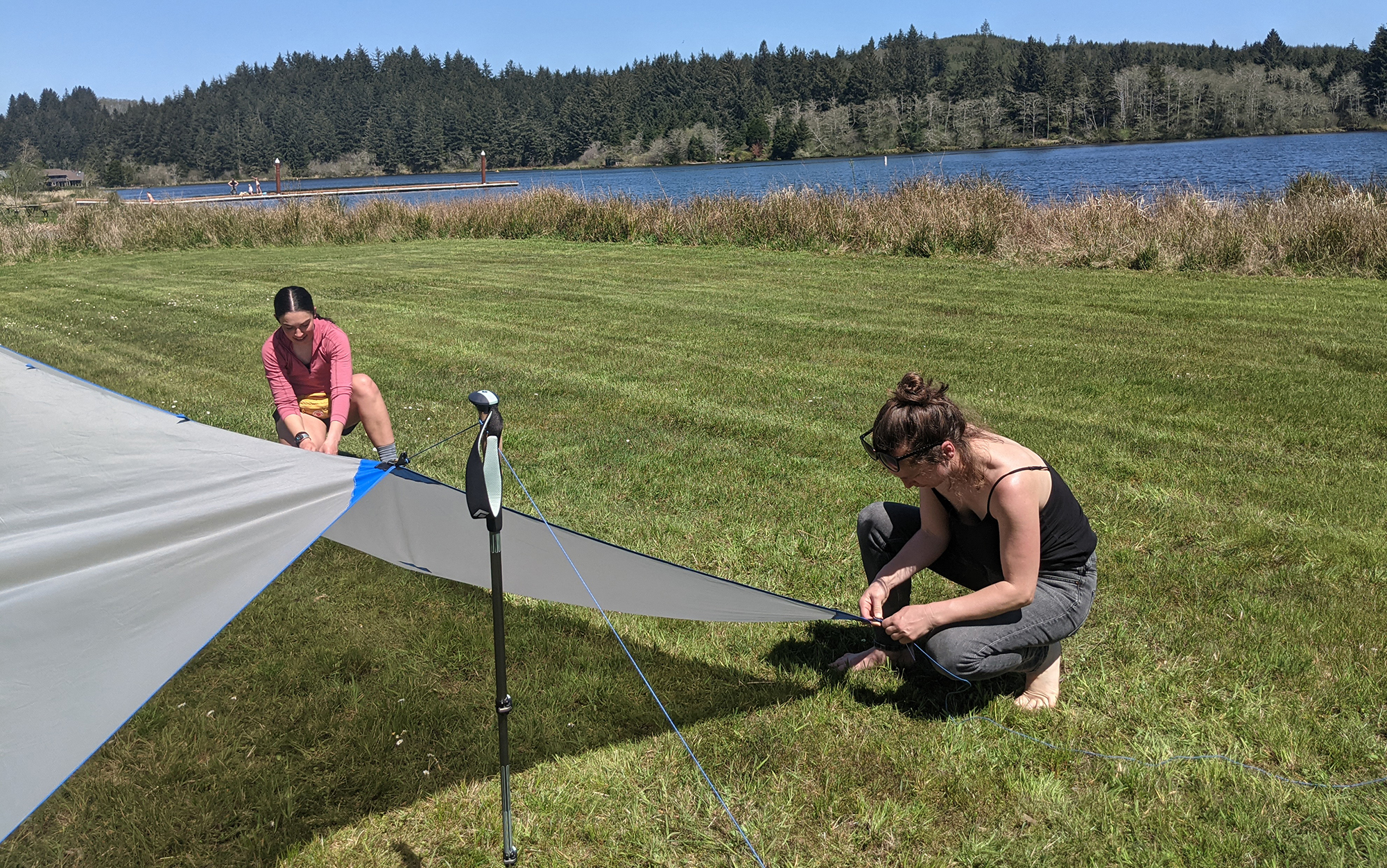It took a surprising amount of brainpower and persistence for these two thru-hikers to figure out the correct pitch of the ultralight Stone Glacier SkyTarp UL.