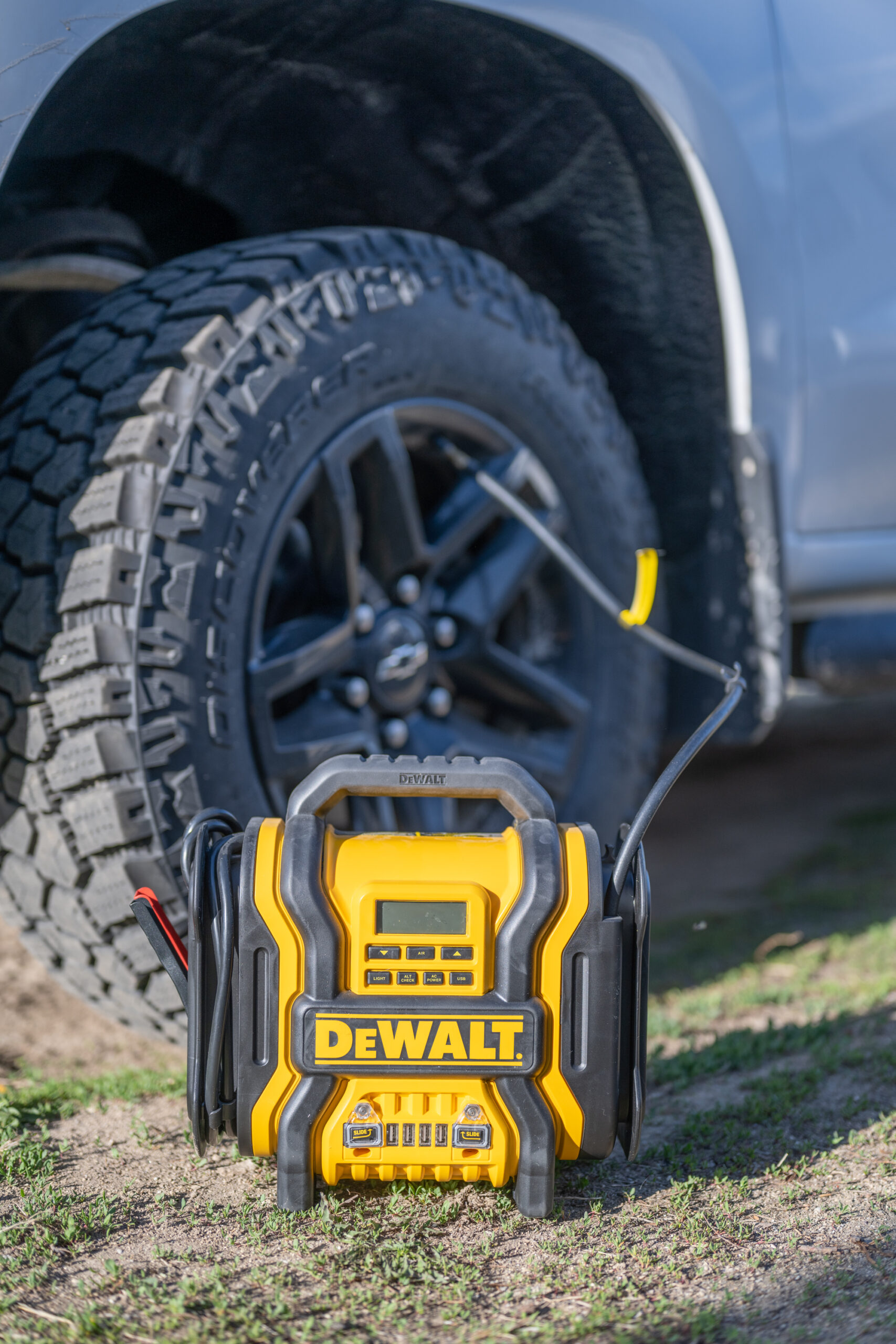 The DeWalt Power Station also includes an air compressor.