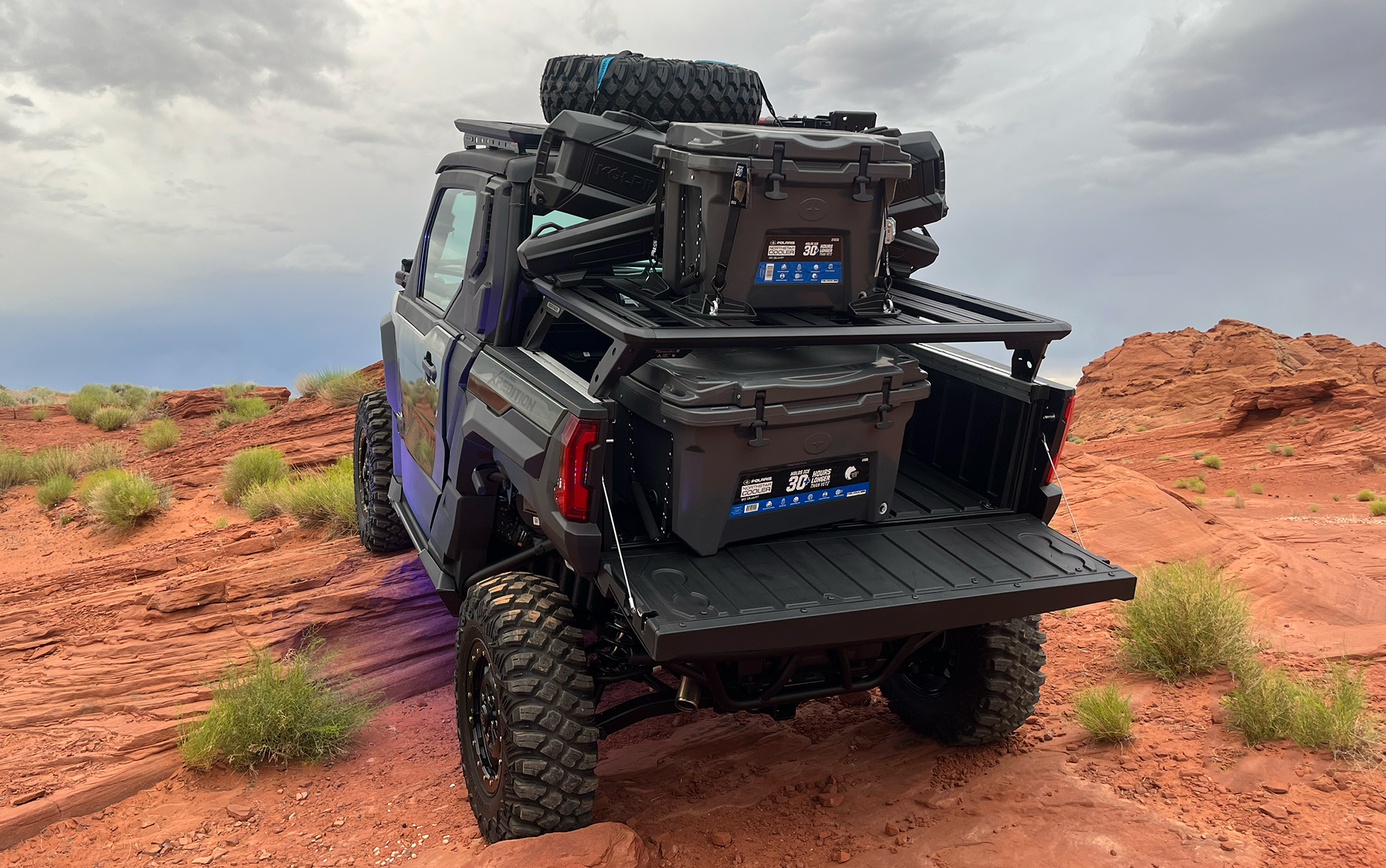The roof and bed rack provide maximum storage on the two-seater Xpedition ADV. 