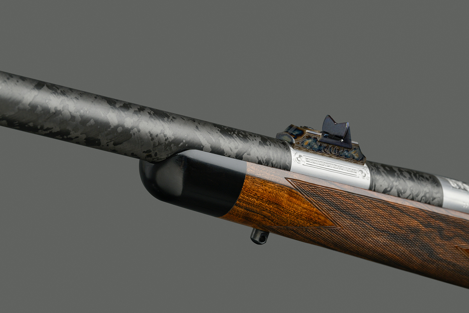 The Griffin and Howe Highlander rifle is tipped with ebony.