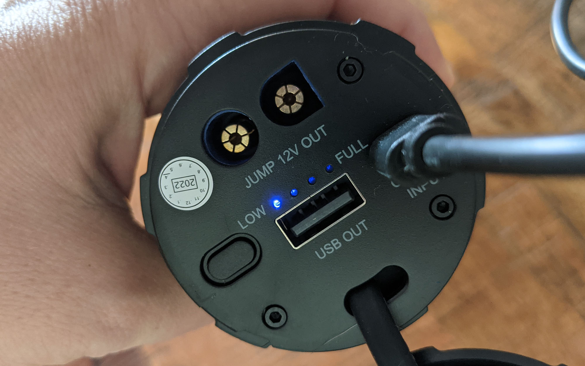 In addition to the input port, the Scosche Powerup 600 Torch also has a USB output port and a port for the jumper cables.