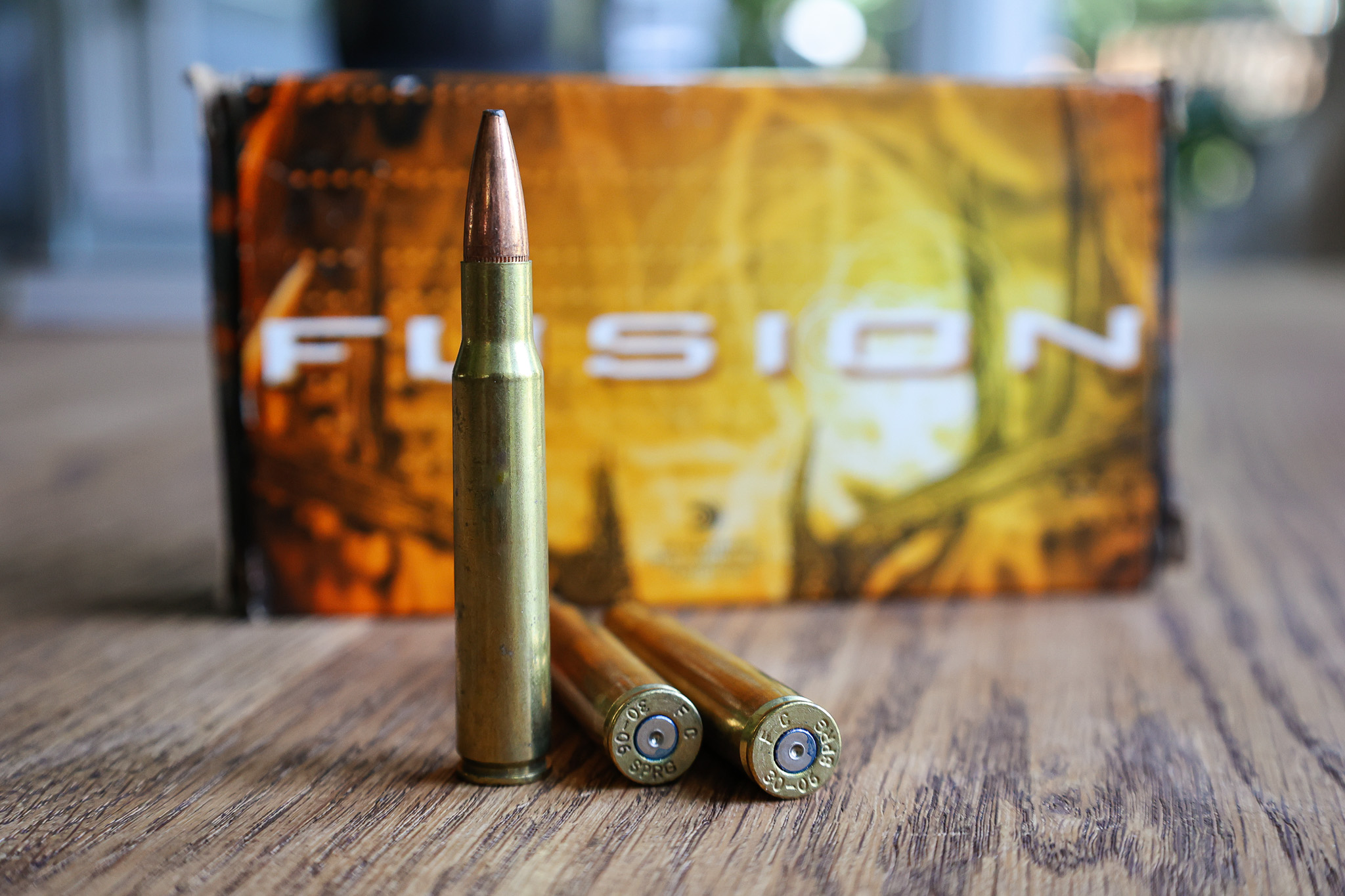 A box of Federal Fusion in .30-06 used to compare ballistics with the .308 Win.