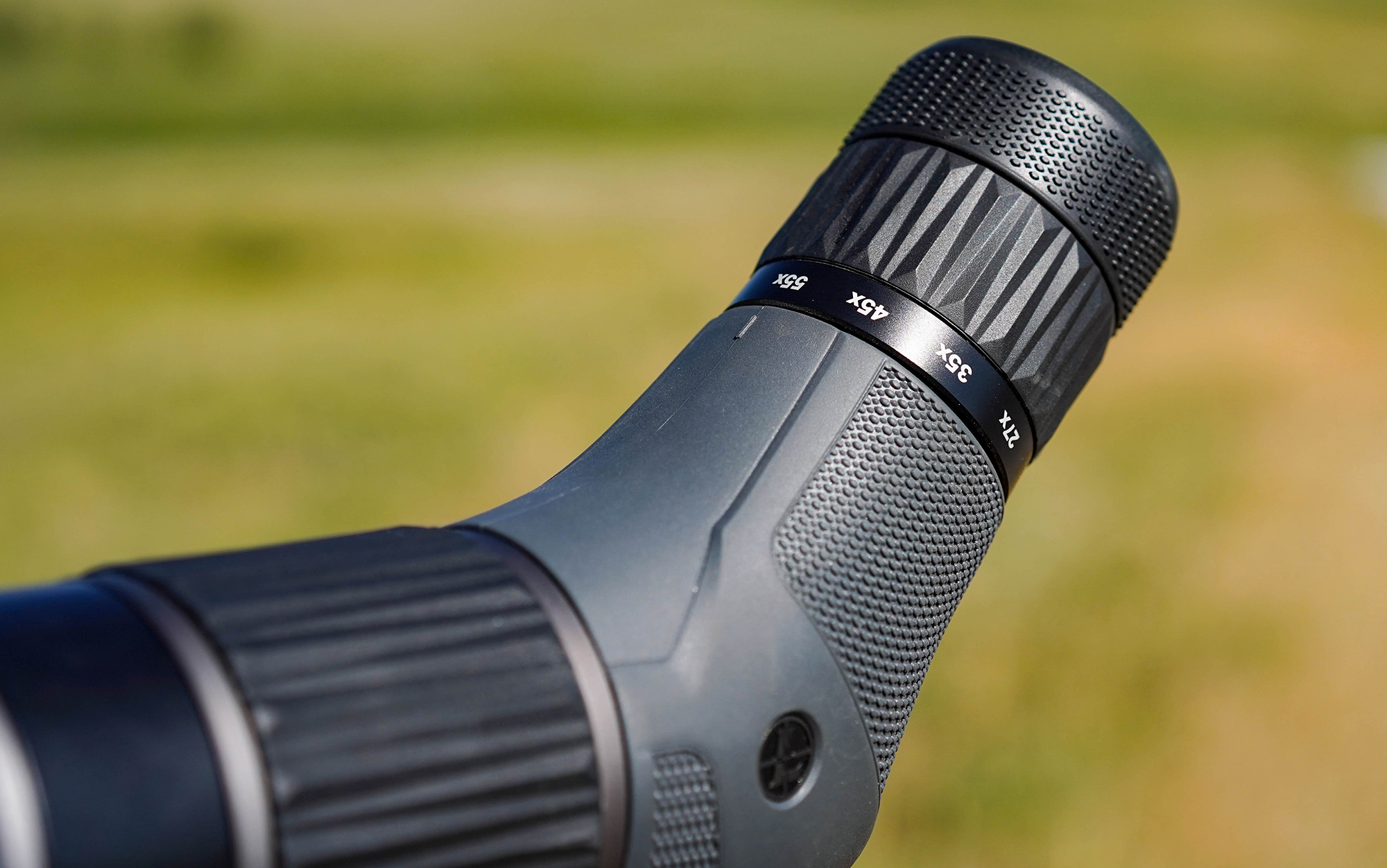 The Leupold spotting scope has aggressively textured controls.