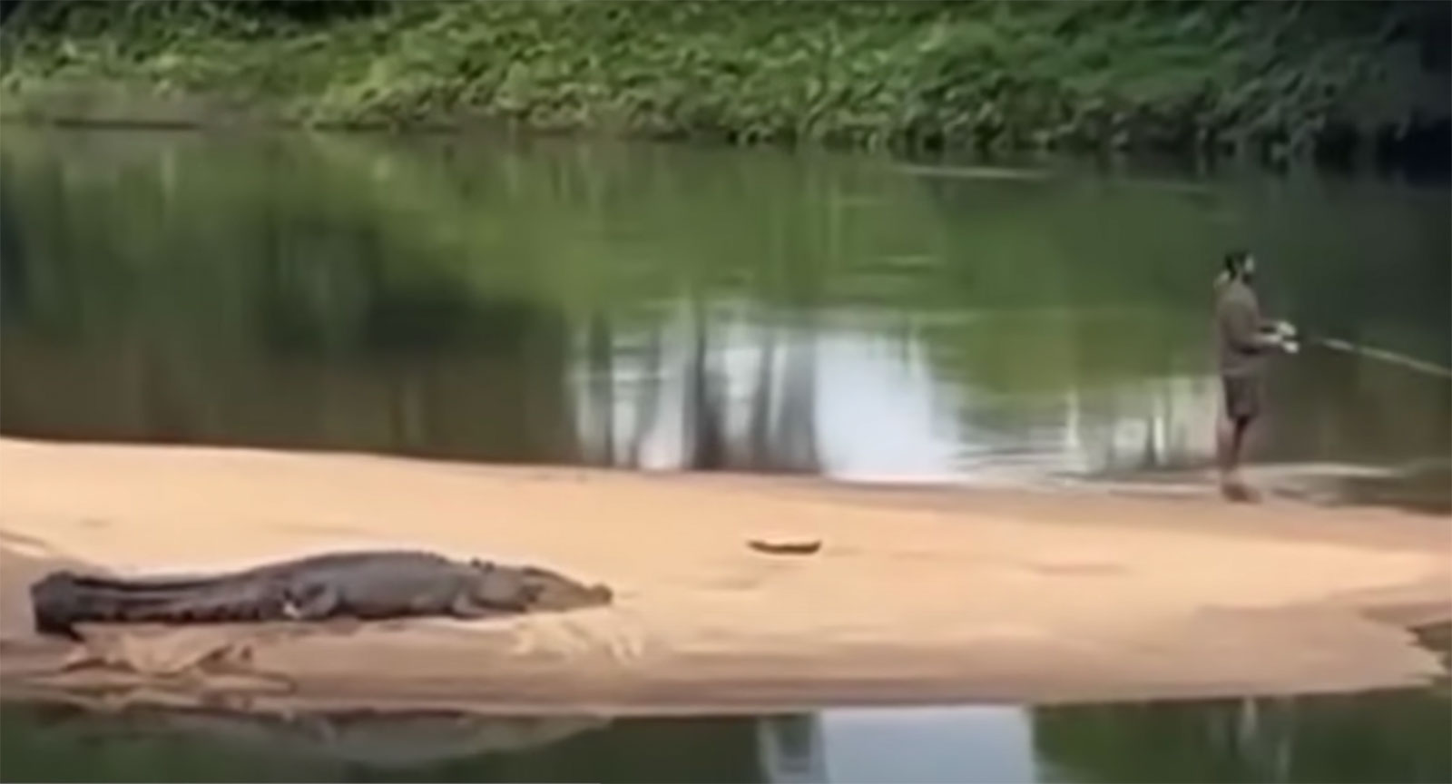 fishing next to a croc