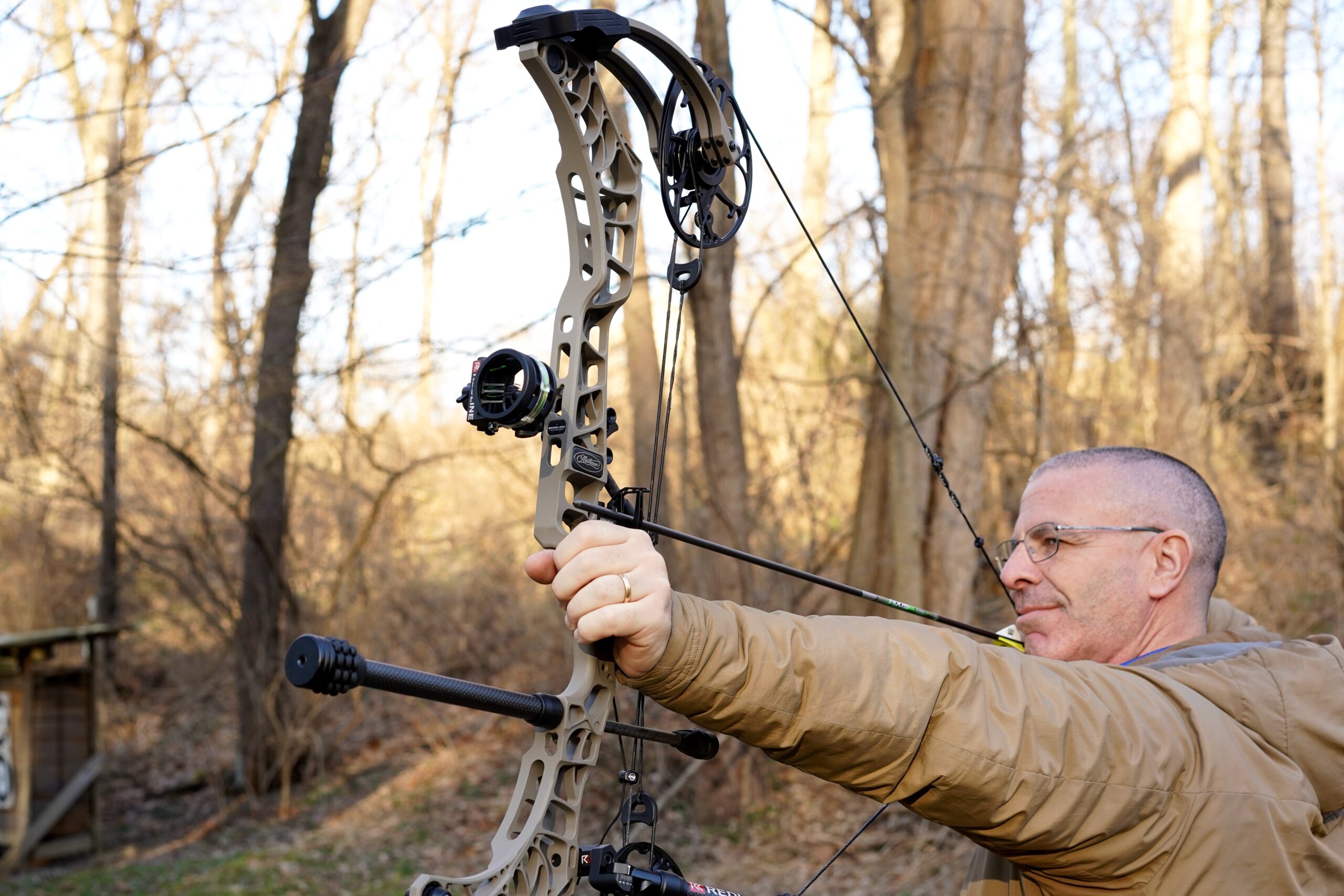 The author shoots the Mathews Phase 4 during the Outdoor Life Bow Test.