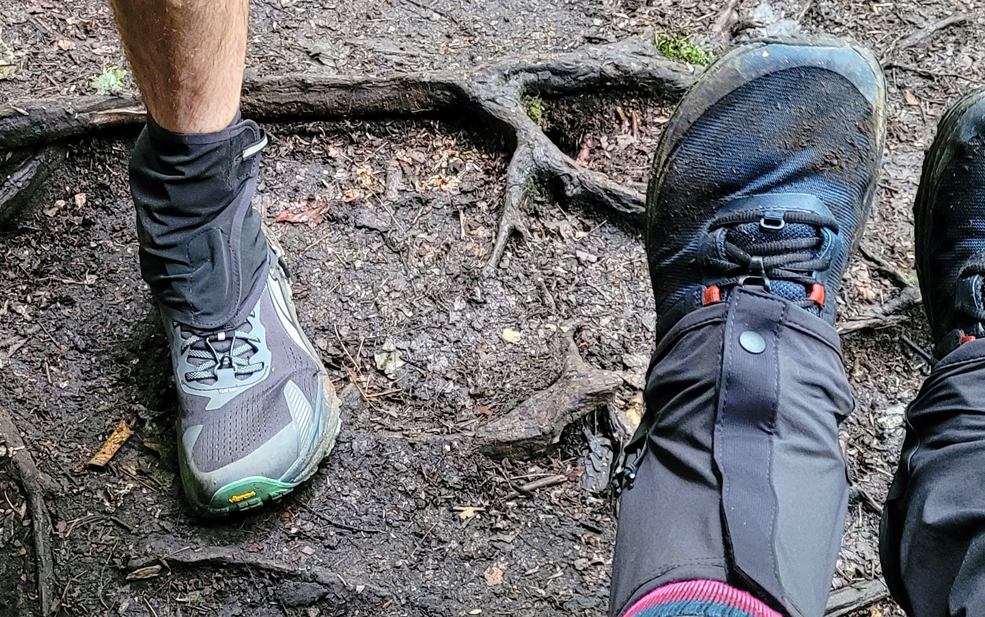 Hooks are used to connect hiking gaiters to the upper shoe.