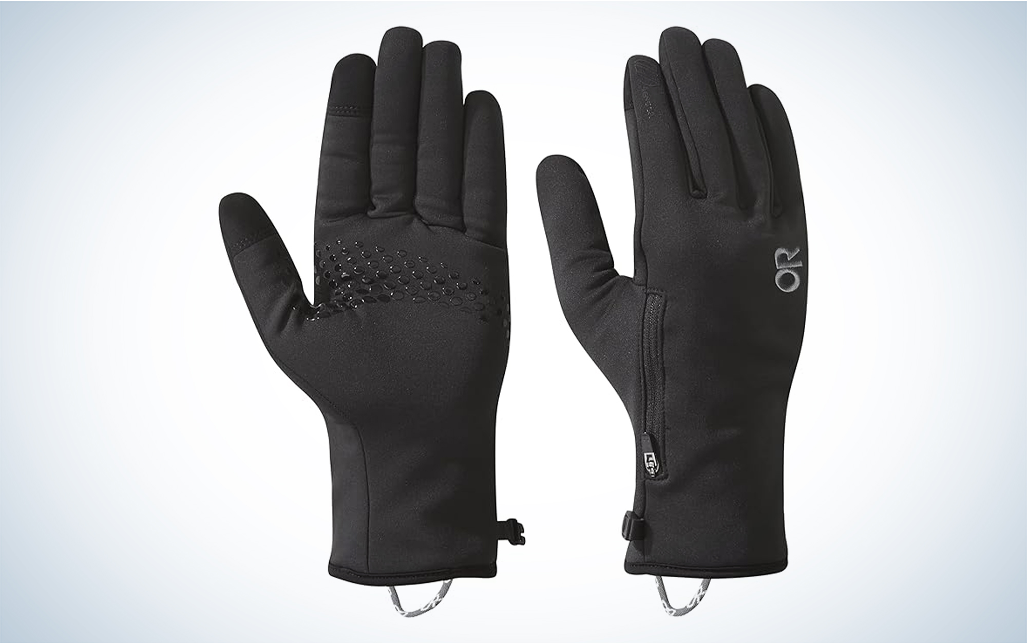 Slim, fitted Versaliner Sensor Gloves in black against a white and gray gradient background.