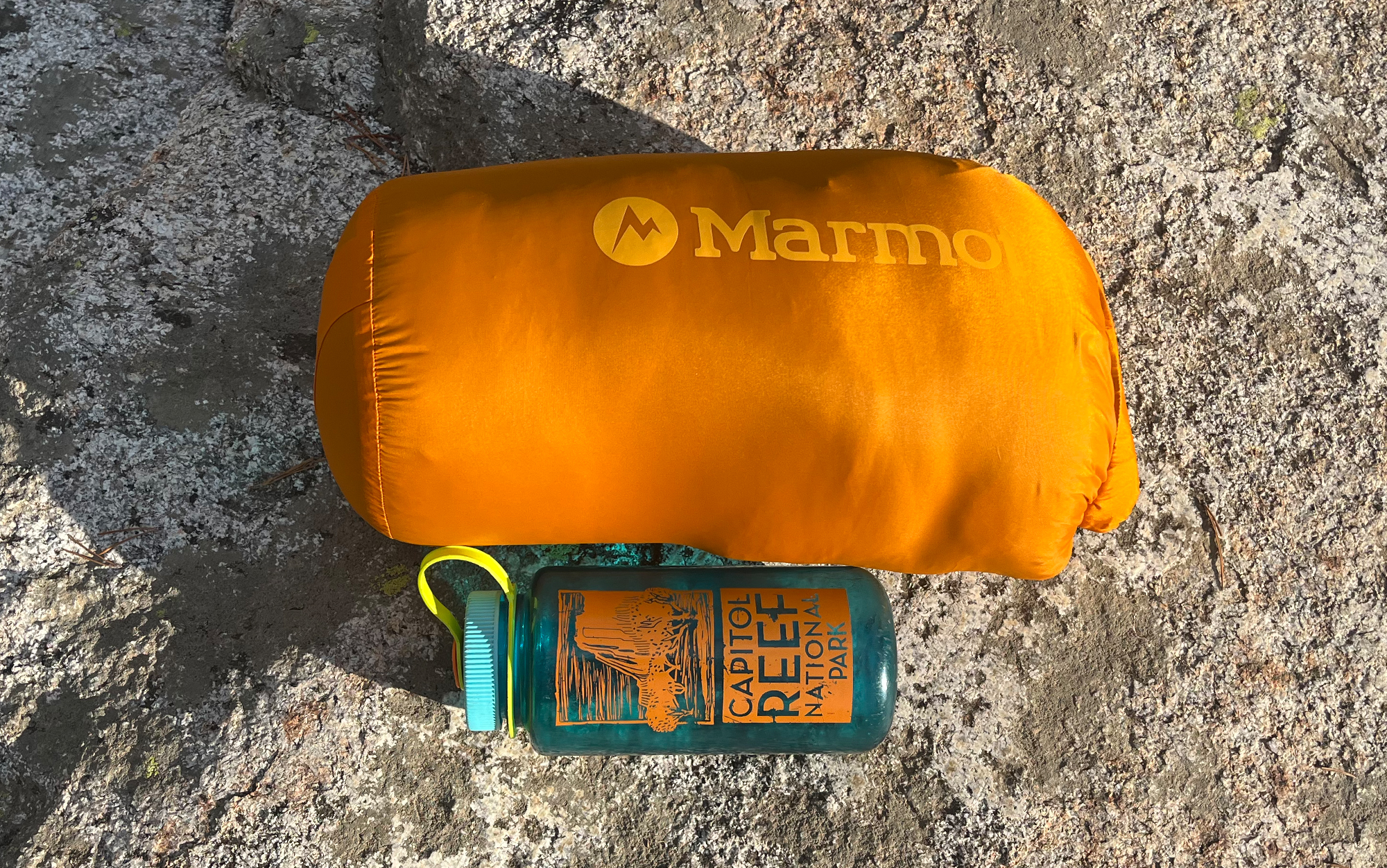 The Marmot Helium packed next to a nalgene.