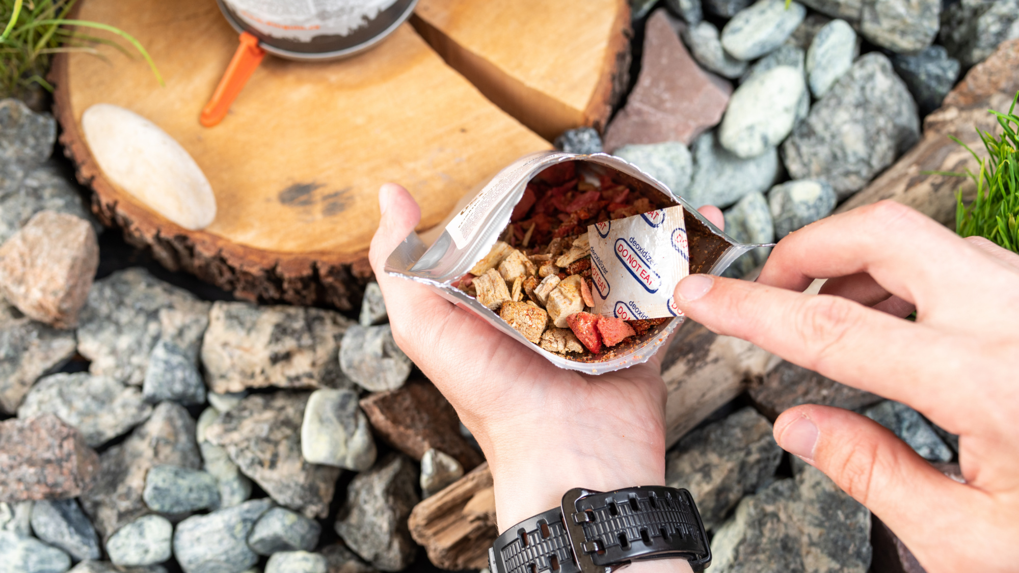 dehydrated backpacking meal with oxygen absorber