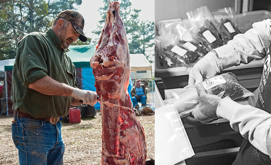 Processing meat from a recent hunt