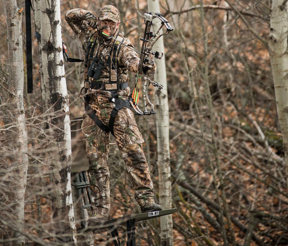 A bow hunter in the perfect position to take a smart shot.