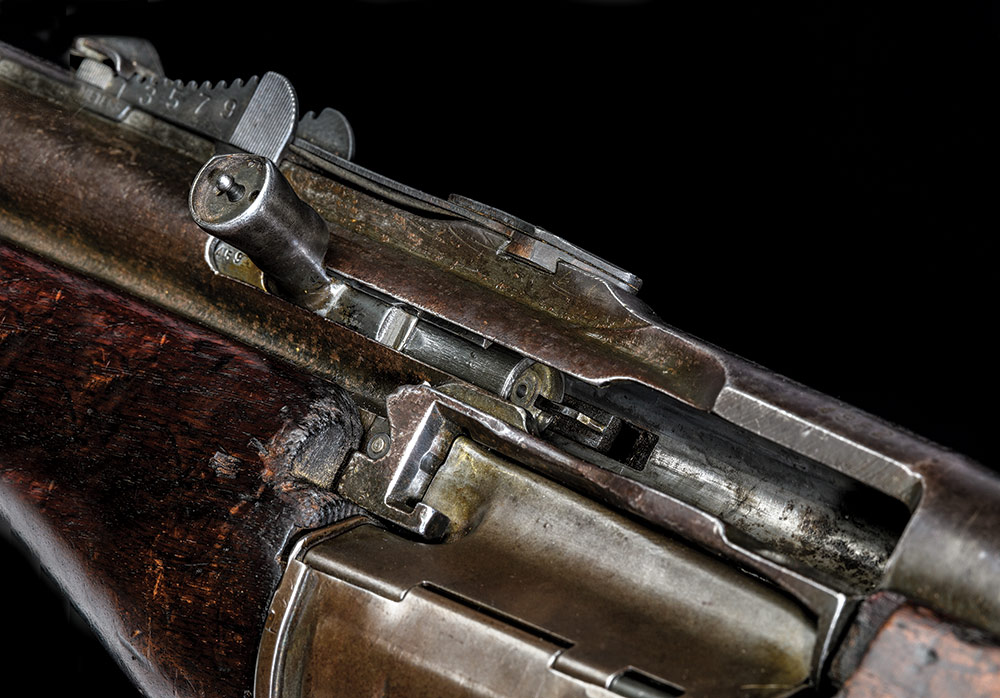 close up of 1941 johnson automatic service rifle bolt