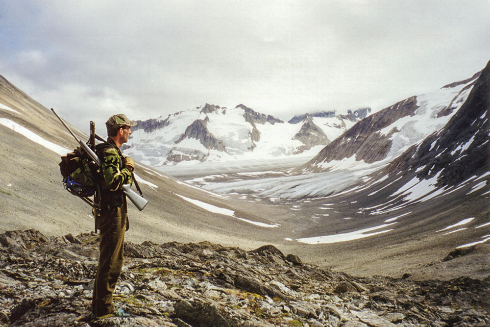 Hunter at glacier fields in Tatshenshini-Alsek Park