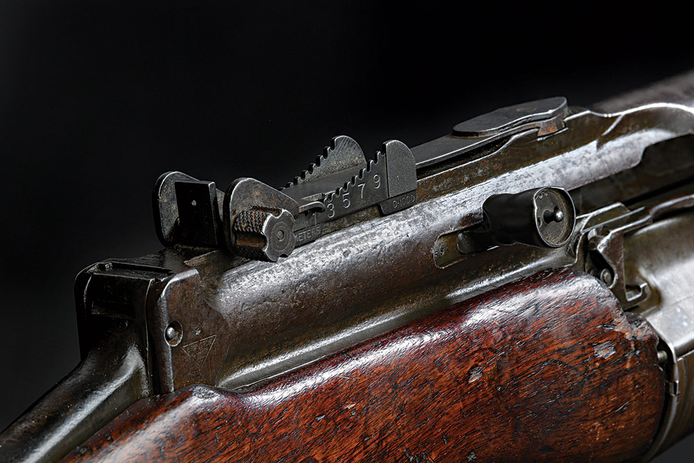 close up of 1941 johnson automatic service rifle rear sight
