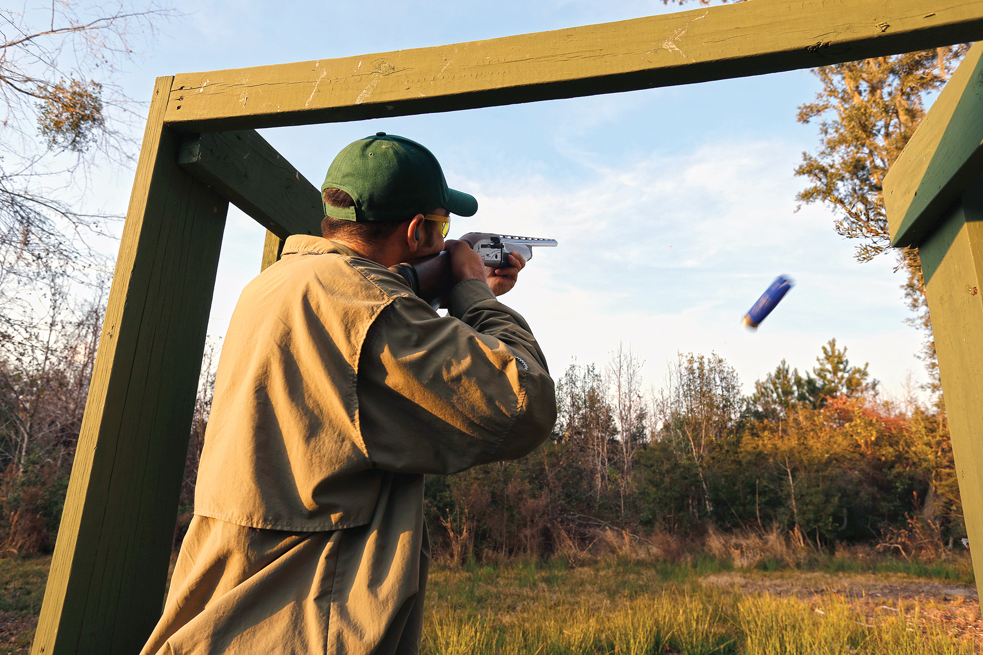shooting doubles at the clay range for duck hunting